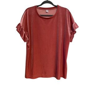 Old Navy Women 1X Plus Top Bright Pink Velvet Glitter Short Sleeve Quiet Luxury